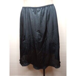 Warners Black Nylon Antron III Lace Half Slip Size M USA Vintage